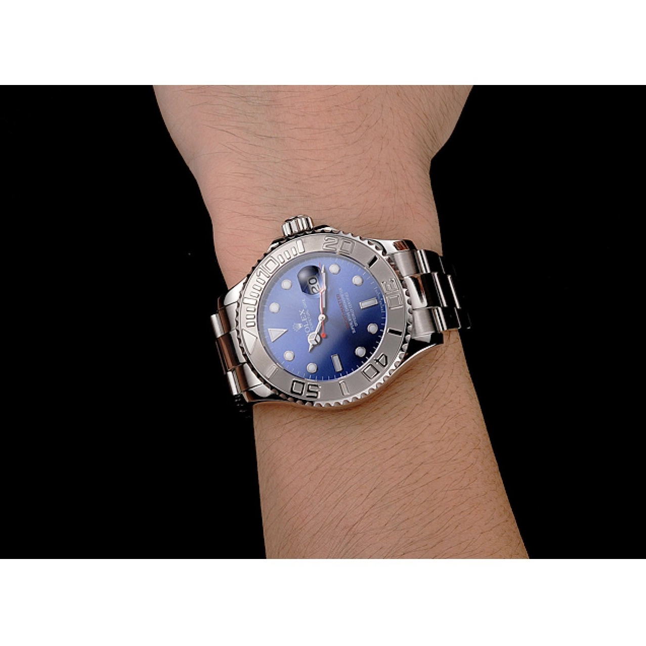 Aaa replica watch And Dial Yacht-Master Bracelet Rolex Stainless Case Steel Blue 0523